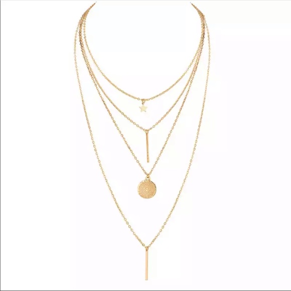 RESTOCKED✨4 layered boho bar star necklace gold - Picture 2 of 2